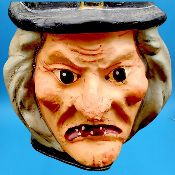 Vintage Poliwoggs Witch Bucket 1990s Primitive Halloween Paper Mache Style - Picture 4 of 9